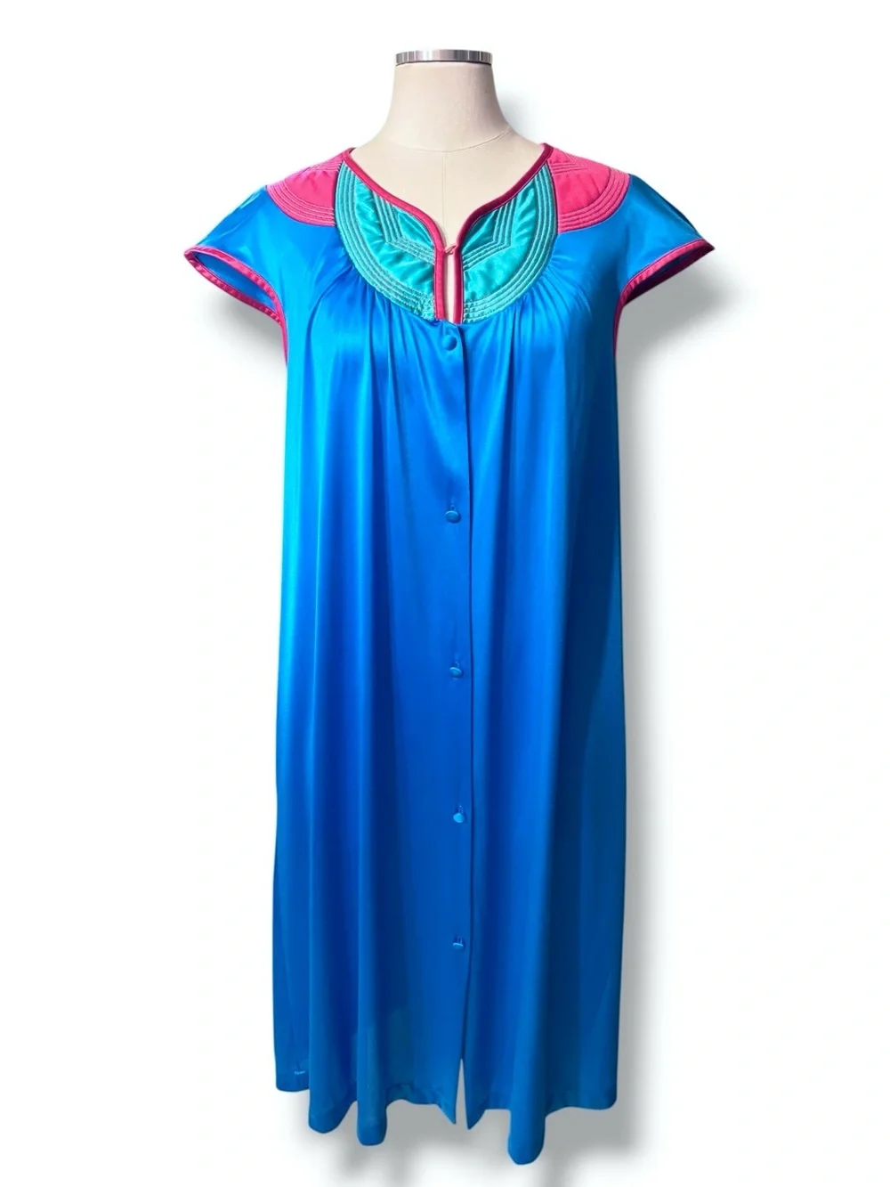VANITY FAIR Colorblock Quilted Housecoat Nightgown Size Small VINTAGE 70s 80s